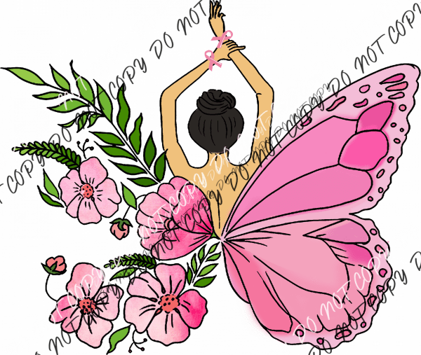 Breast Cancer Awareness Butterfly Woman DTF Transfer - We Print U Press DTF Transfers