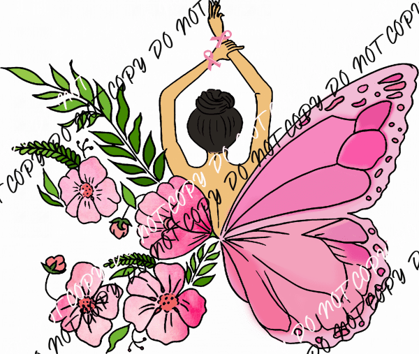 Breast Cancer Awareness Butterfly Woman DTF Transfer - We Print U Press DTF Transfers