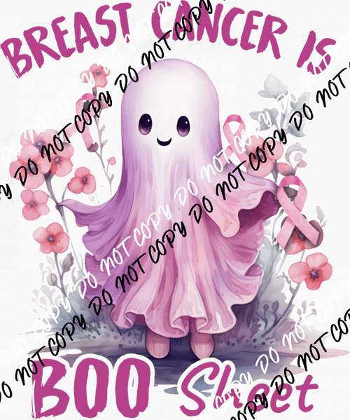 Breast Cancer is Boo Sheet Ghost with Flowers DTF Transfer - We Print U Press DTF Transfers