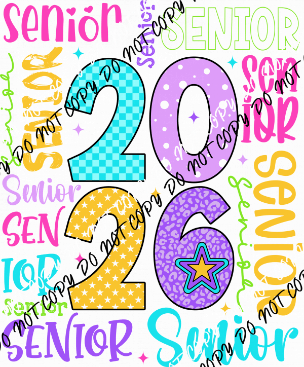 Bright and Colorful Senior Word Collage 2026 DTF Transfer - We Print U Press DTF Transfers