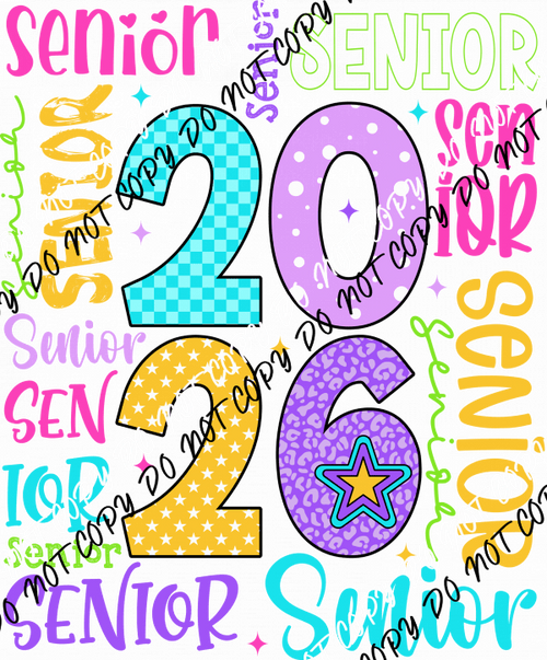 Bright and Colorful Senior Word Collage 2026 DTF Transfer - We Print U Press DTF Transfers