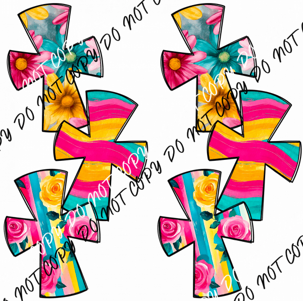 Bright Floral Crosses DTF Transfer - We Print U Press DTF Transfers