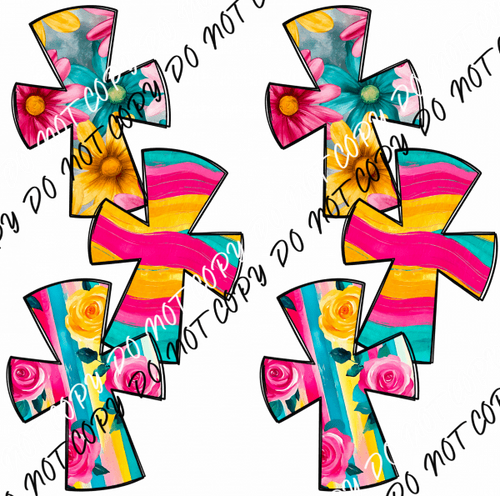 Bright Floral Crosses DTF Transfer - We Print U Press DTF Transfers