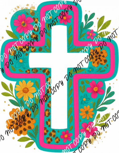 Bright Floral Leopard Cross DTF Transfer - We Print U Press DTF Transfers