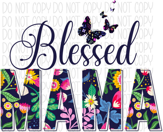Bright Floral Script Blessed Mama With Butterflies Dtf Transfer