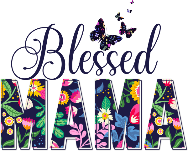 Bright Floral Script Blessed Mama with Butterflies DTF Transfer RTP DTF Transfers