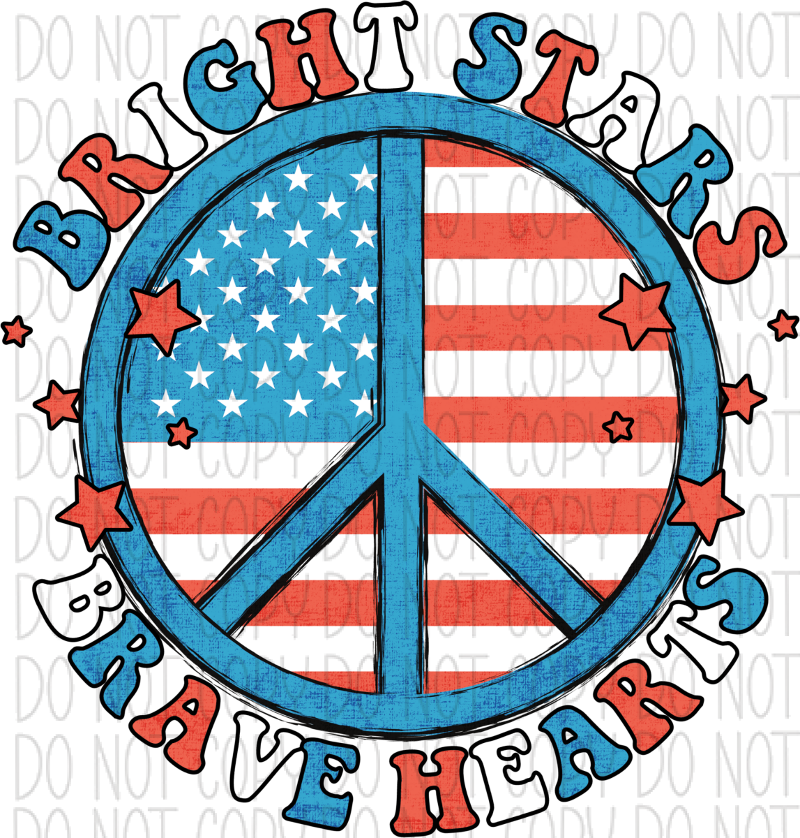 Bright Stars Brave Hearts Patriotic Peace Sign Dtf Transfer