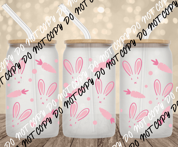 Bunny Ears and Carrots UV Transfer for 16 oz Glass Can - We Print U Press DTF Transfers