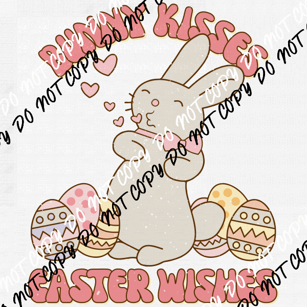 Bunny Kisses Easter Wishes Distressed DTF Transfer - We Print U Press DTF Transfers