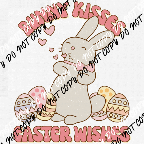 Bunny Kisses Easter Wishes Distressed DTF Transfer - We Print U Press DTF Transfers