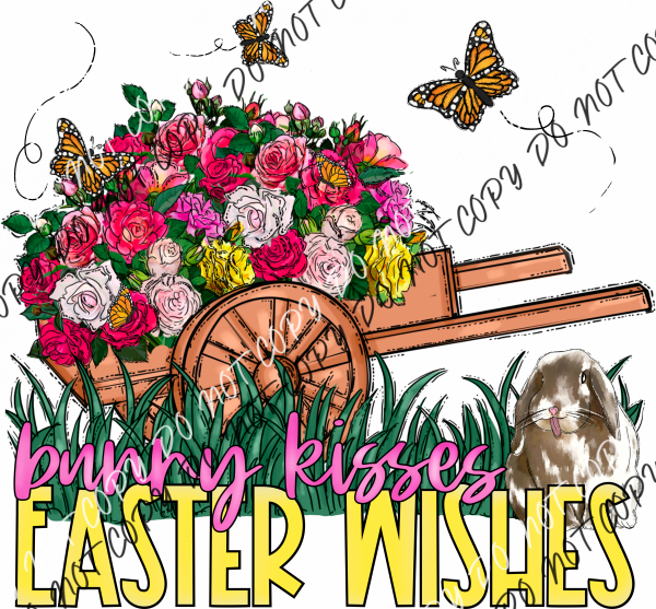 Bunny Kisses Easter Wishes Wheelbarrow Dtf Transfer Rtp Transfers