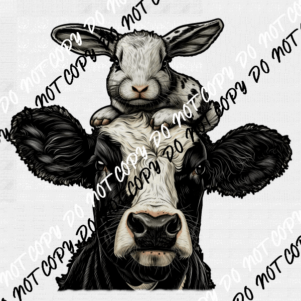 Bunny on Cow DTF Transfer - We Print U Press DTF Transfers