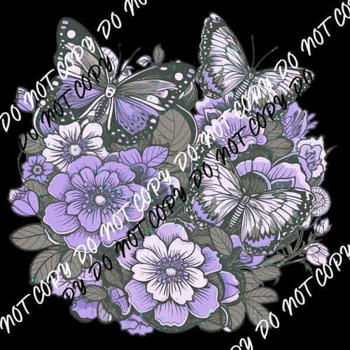 Butterflies and Purple Flowers DTF Transfer - We Print U Press DTF Transfers