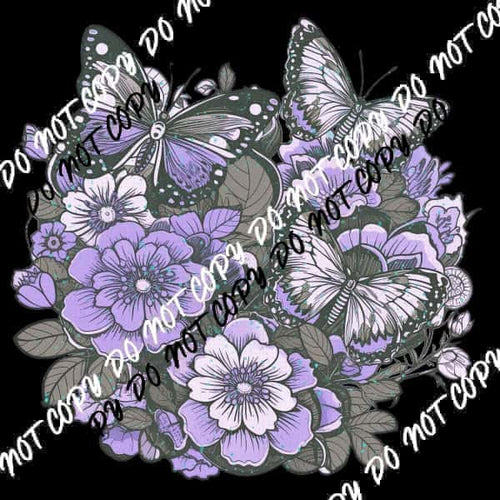 Butterflies and Purple Flowers DTF Transfer - We Print U Press DTF Transfers