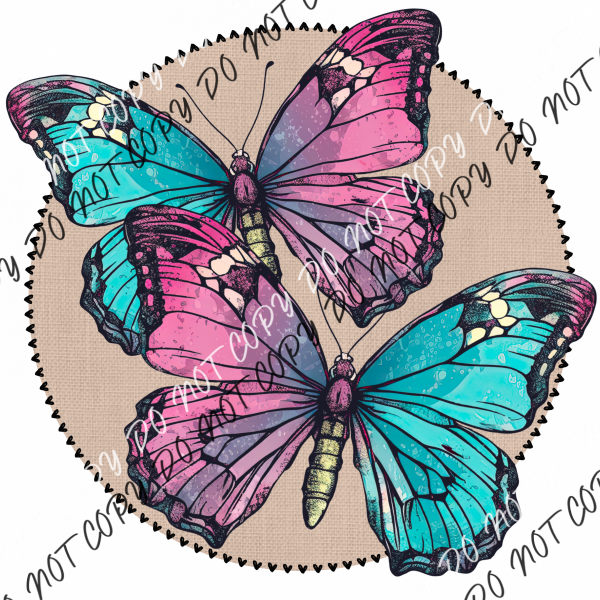 Butterflies Circle Distressed Dtf Transfer