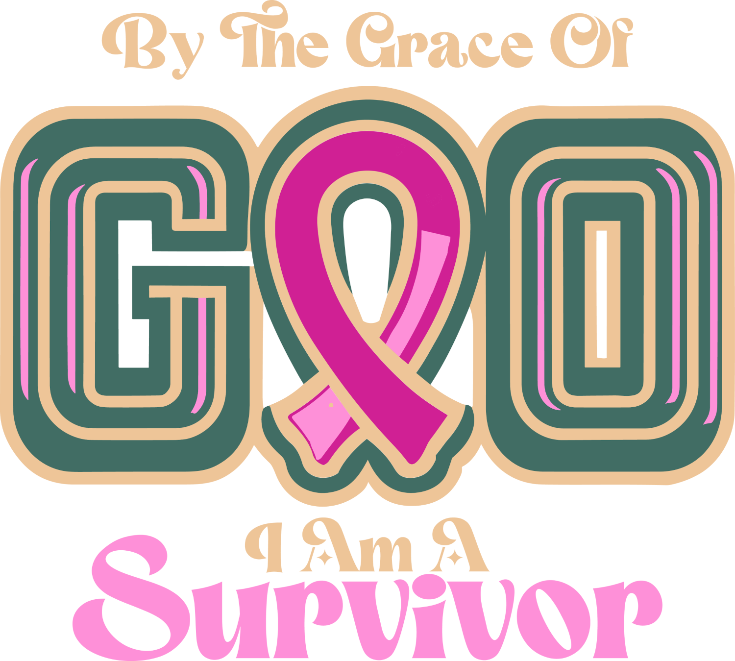 Retro-style breast cancer survivor design with pink ribbon and bold typography, ready to press dtf transfer