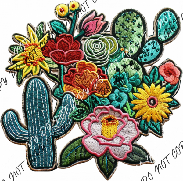 Cactus Floral Faux Patch Dtf Transfer