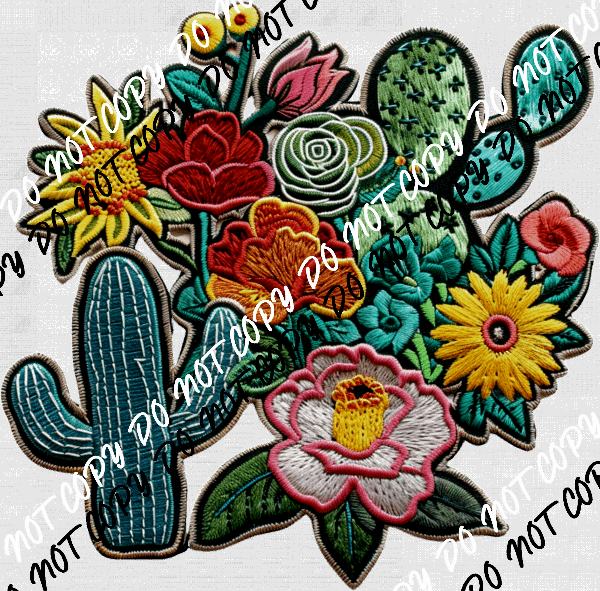 Cactus Floral Faux Patch DTF Transfer - We Print U Press DTF Transfers