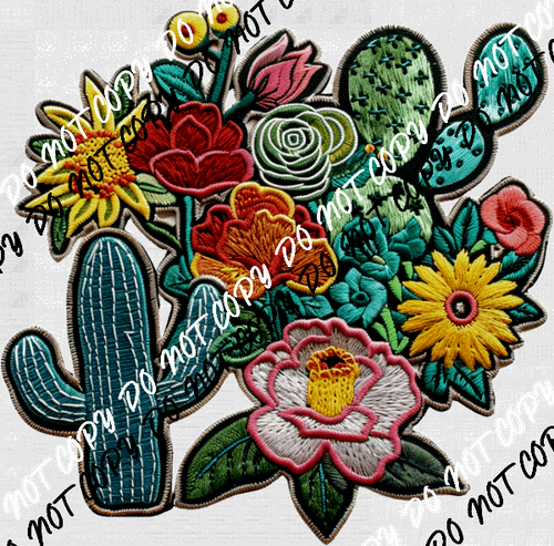 Cactus Floral Faux Patch DTF Transfer - We Print U Press DTF Transfers