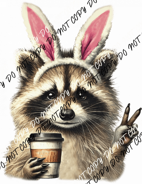 Caffeinated Bunny Raccoon DTF Transfer - We Print U Press DTF Transfers