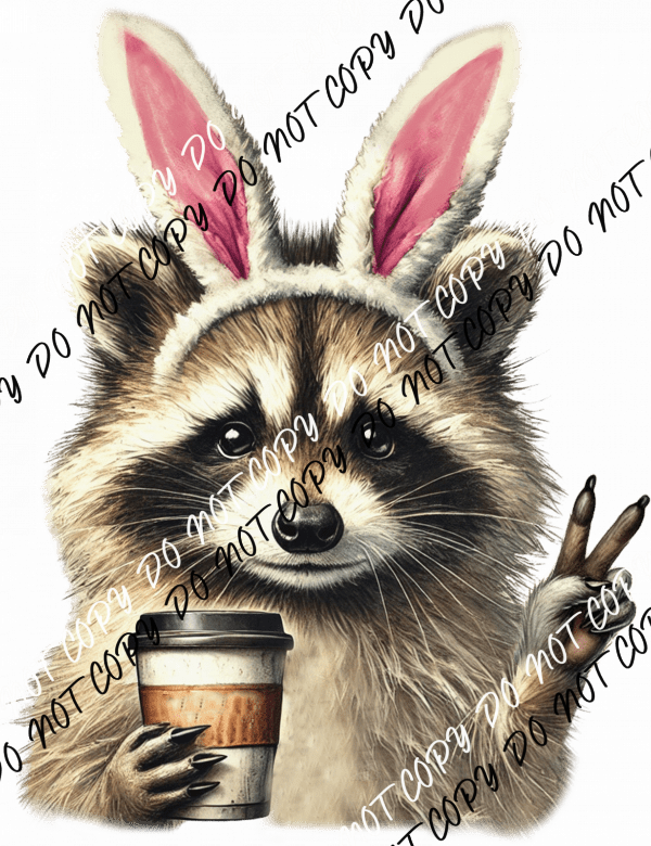Caffeinated Bunny Raccoon DTF Transfer - We Print U Press DTF Transfers