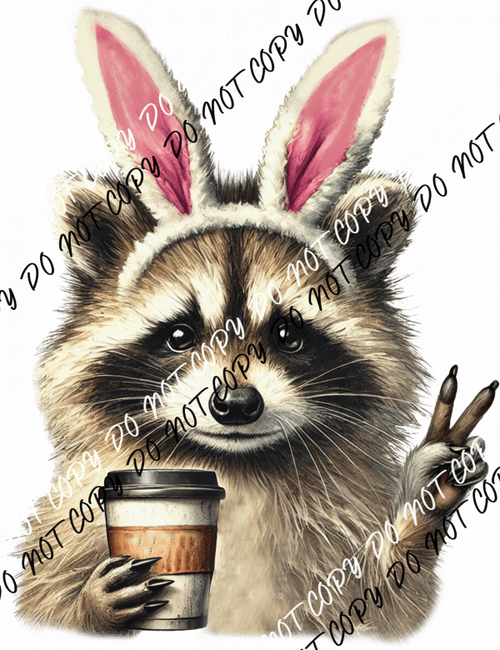 Caffeinated Bunny Raccoon DTF Transfer - We Print U Press DTF Transfers