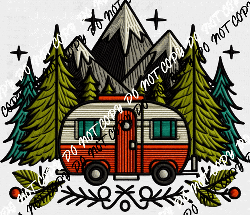 Camper in the Mountains Faux Embroidery DTF Transfer - We Print U Press DTF Transfers