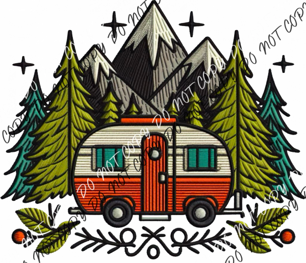 Camper In The Mountains Faux Embroidery Dtf Transfer Rtp Transfers