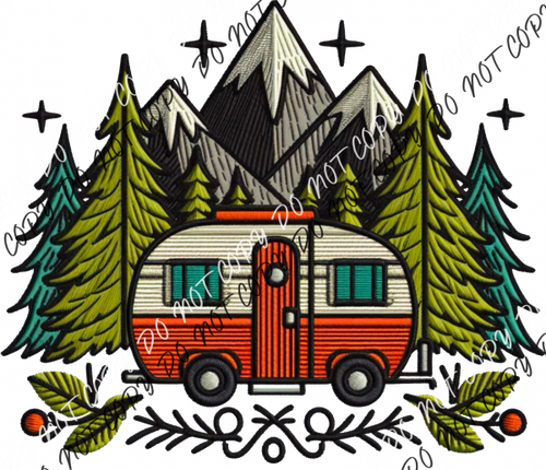 Camper In The Mountains Faux Embroidery Dtf Transfer Rtp Transfers