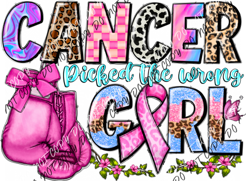 Cancer Picked The Wrong Girl Glove With Colorful Letters Dtf Transfer Rtp Transfers