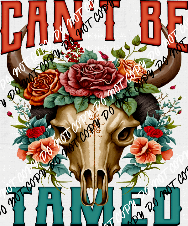 Can't be Tamed Floral Cow Skull DTF Transfer - We Print U Press DTF Transfers