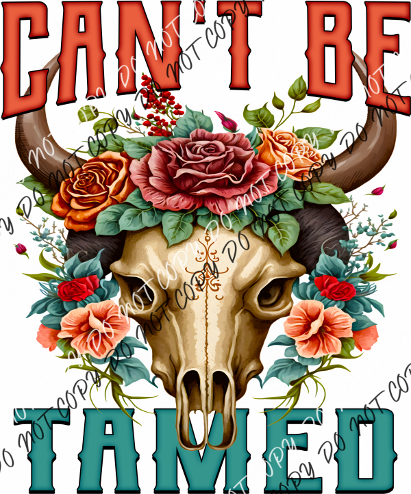 Can’t Be Tamed Floral Cow Skull Dtf Transfer