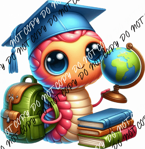 Cartoon Bookworm Graduate DTF Transfer - We Print U Press DTF Transfers
