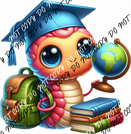Cartoon Bookworm Graduate DTF Transfer - We Print U Press DTF Transfers