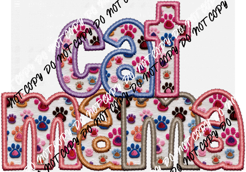 Cat Mama Paw Print Text faux embroidery DTF Transfer - We Print U Press DTF Transfers