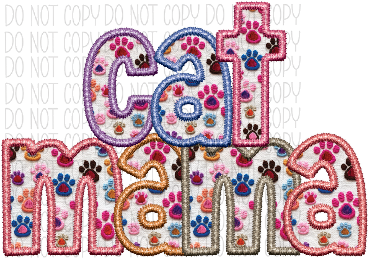 Cat Mama Paw Print Text Faux Embroidery Dtf Transfer Rtp Transfers