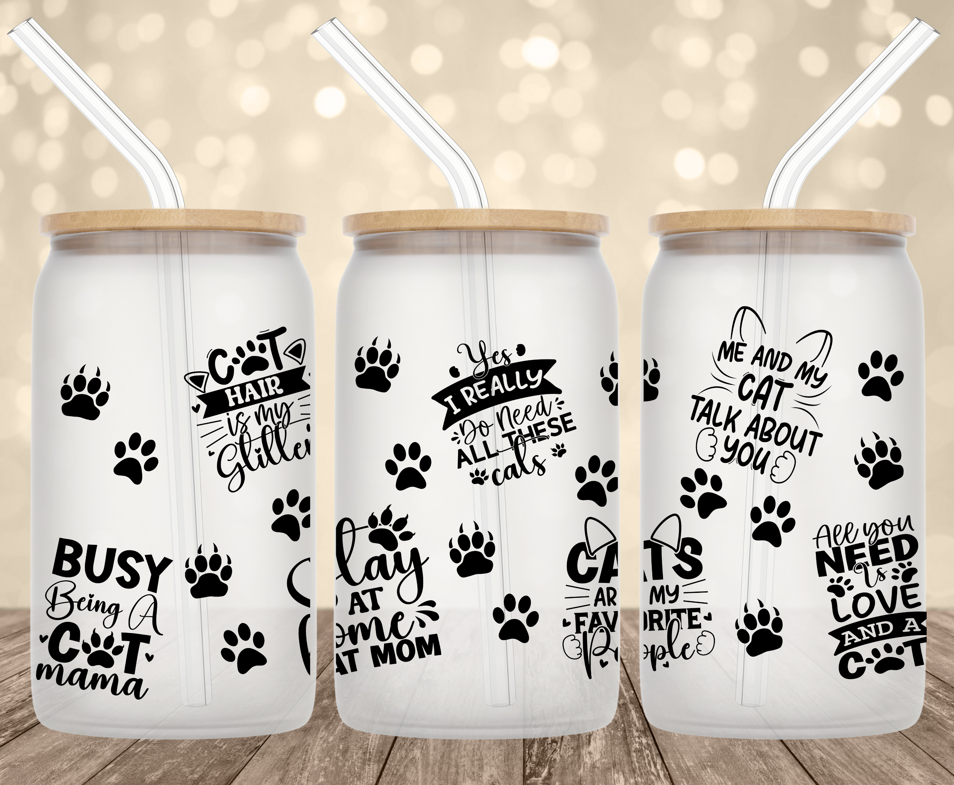 Cat Mom Sayings UV Transfer for 16 oz Glass Can Tumblers