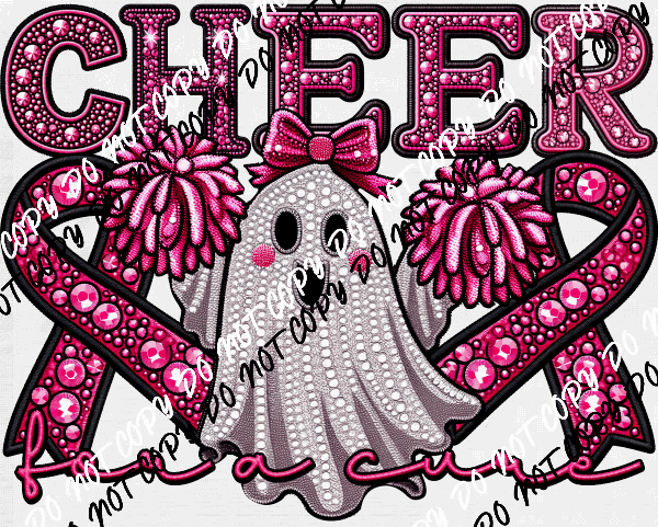Cheer for a Cure Faux Rhinestone Breast Cancer Awareness DTF Transfer - We Print U Press DTF Transfers