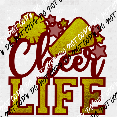 Cheer Life Maroon and Gold DTF Transfer - We Print U Press DTF Transfers