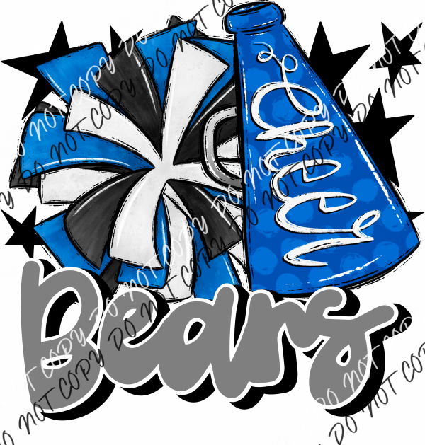 Cheer Mascot Bears Dtf Transfer (See Color Options) Pocket Size 3 / Royal And Gray Transfers