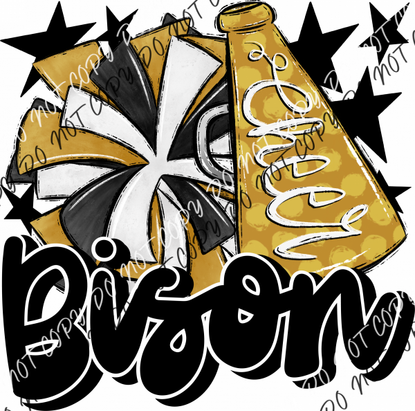 Cheer Mascot Bison Dtf Transfer (See Color Options) Pocket Size 3 / Gold And Black Transfers