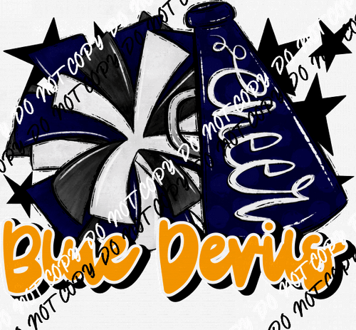 Cheer Mascot Blue Devils Navy and Yellow Gold DTF Transfer - We Print U Press DTF Transfers