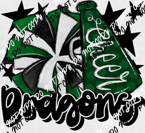 Cheer Mascot Dragons Green and Black DTF Transfer - We Print U Press DTF Transfers