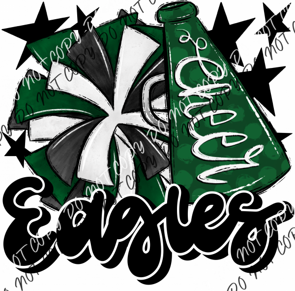 Cheer Mascot Eagles Dtf Transfer (See Color Options) Pocket Size 3 / Green And Black Transfers