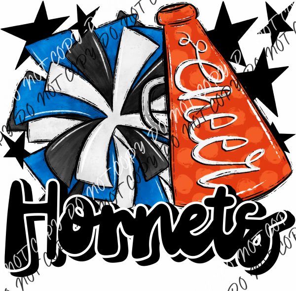 Cheer Mascot Hornets Dtf Transfer (See Color Options) Pocket Size 3 / Blue And Orange Transfers