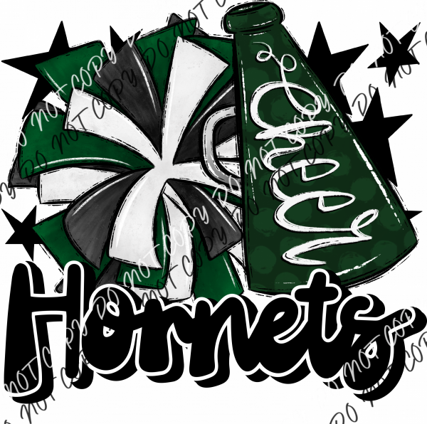 Cheer Mascot Hornets Dtf Transfer (See Color Options) Pocket Size 3 / Forest Green And Black