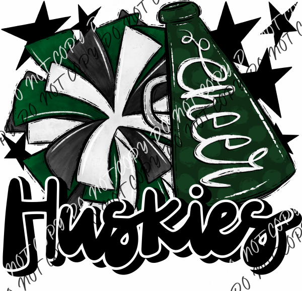 Cheer Mascot Huskies Dtf Transfer (See Color Options) Pocket Size 3 / Forest Green And Black