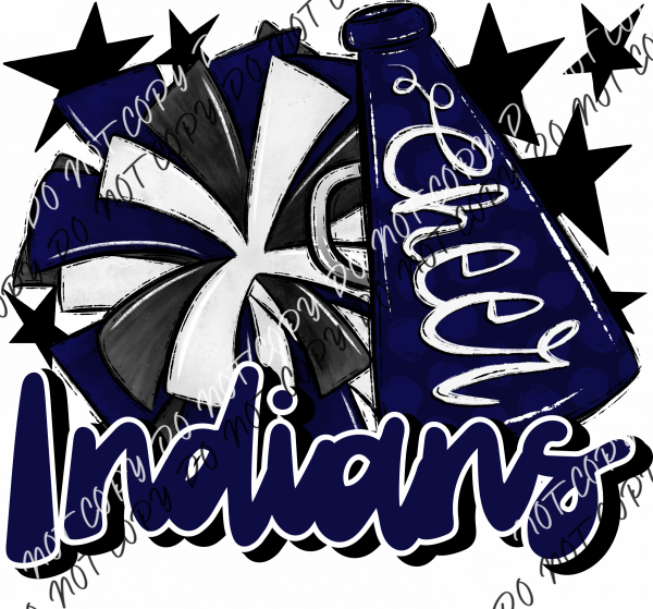 Cheer Mascot Indians Dtf Transfer (See Color Options) Pocket Size 3 / Navy Transfers