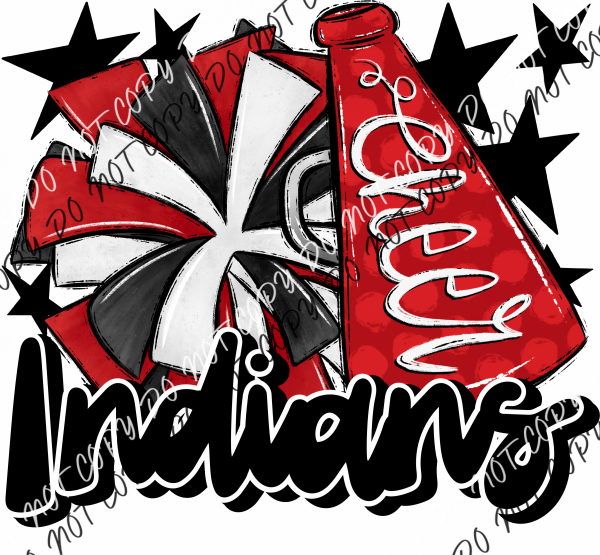 Cheer Mascot Indians Dtf Transfer (See Color Options) Pocket Size 3 / Red And Black Transfers