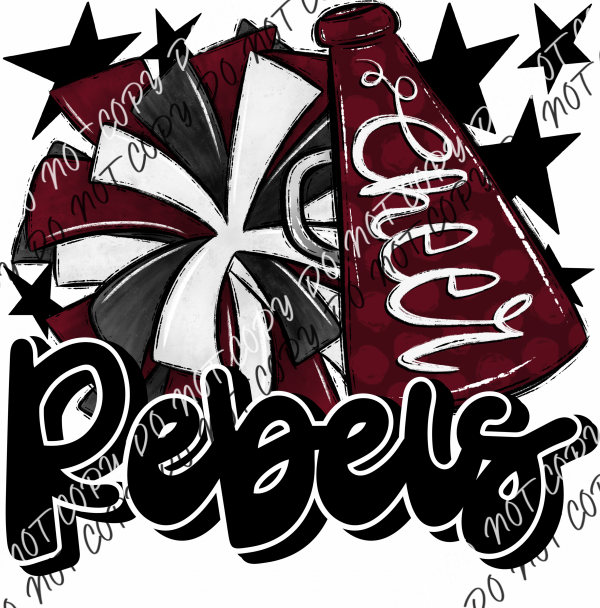 Cheer Mascot Rebels Maroon And Black Dtf Transfer Transfers